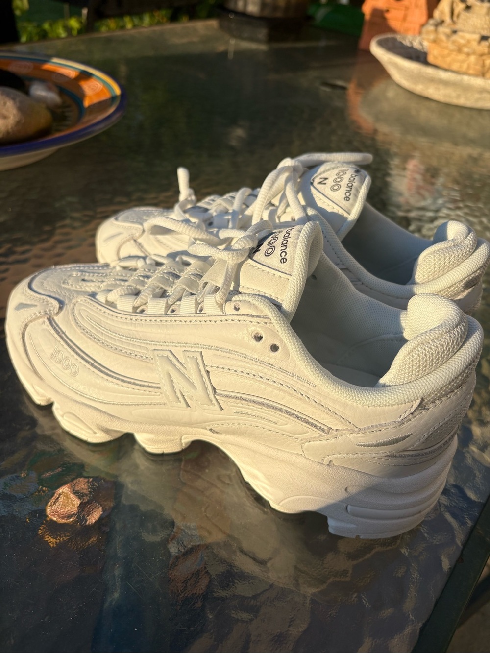 New Balance White Leather Mesh Dad Sneaker